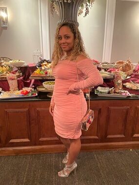 Fashion Nova Dusty Pink Ruched Off-Shoulder Mini Dress